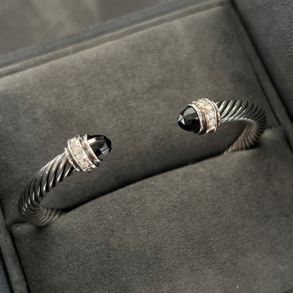 Auth. David Yurman Cable Princess Bracelet Black Onyx & Pavé Diamonds Sz.M - Picture 6 of 12